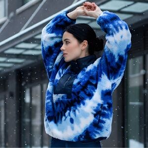 NWT Free People SZ S “Ocean Tie Dye Combo” sapphire Rocky Ridge pull over jacket